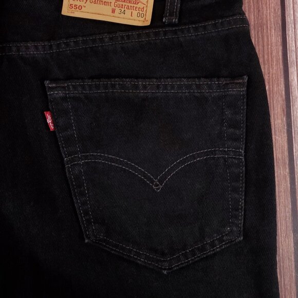 Vintage 90s Levis 550 Relaxed Fit Mens 34 Black Denim Shorts Red Tab USA Made - Picture 11 of 14